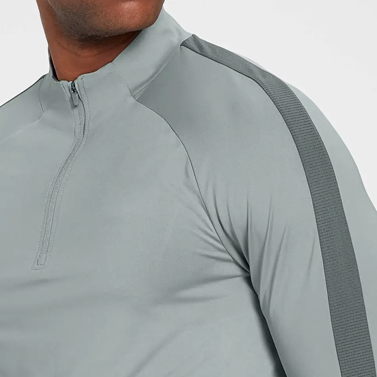High Quality Mesh Panel Quarter Zipper Sports Long Sleeve Gym T shirts For Men detail pictures