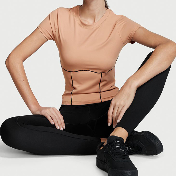 Wholesale OEM Color Block Stitching Gym Plain Athletic Slim Fit T Shirts For Women detail pictures
