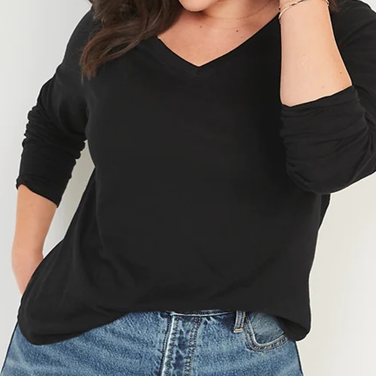 Ladies Wholesale High Quality Custom Logo V-Neck Long Sleeve Gym T Shirts For Women detail pictures