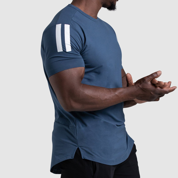 High Quality Curve Bottom Side Split Workout Slim Fit Gym Fitness T Shirts For Men detail pictures