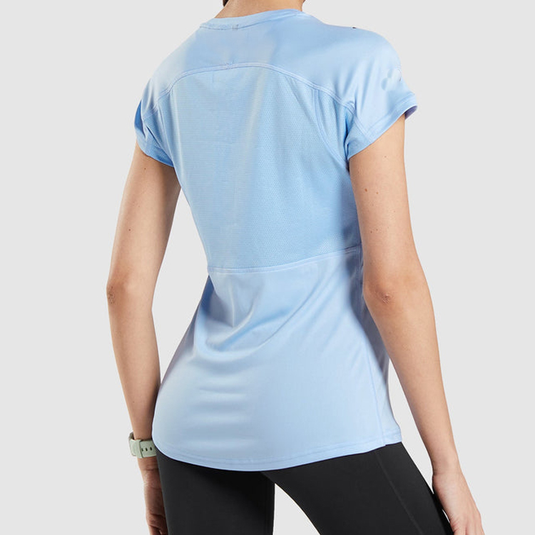 High Quality Back Mesh Panel Workout Custom Slim Fit Gym Sports T Shirts For Women detail pictures