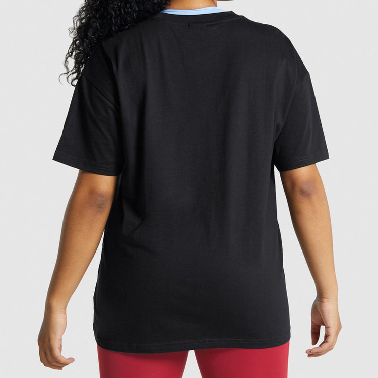 OEM Active Workout Sports 100% Cotton Crew Neck Oversized Gym Black T Shirts For Women detail pictures