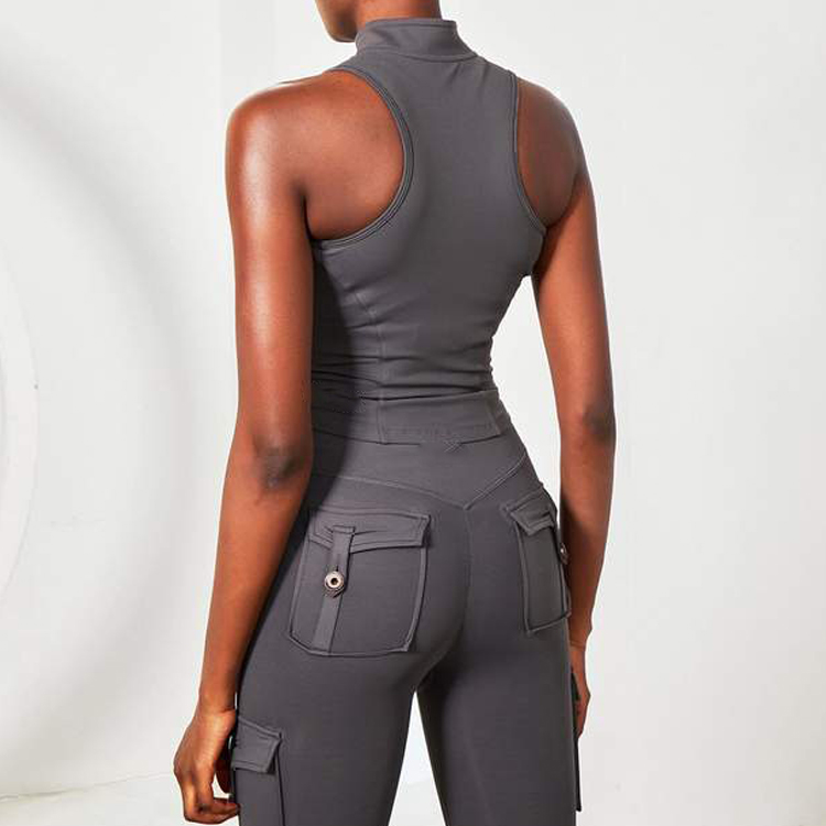 Best Sale Custom Logo Women Fitness Plain Full Zip Up Blank Gym Tank Tops detail pictures