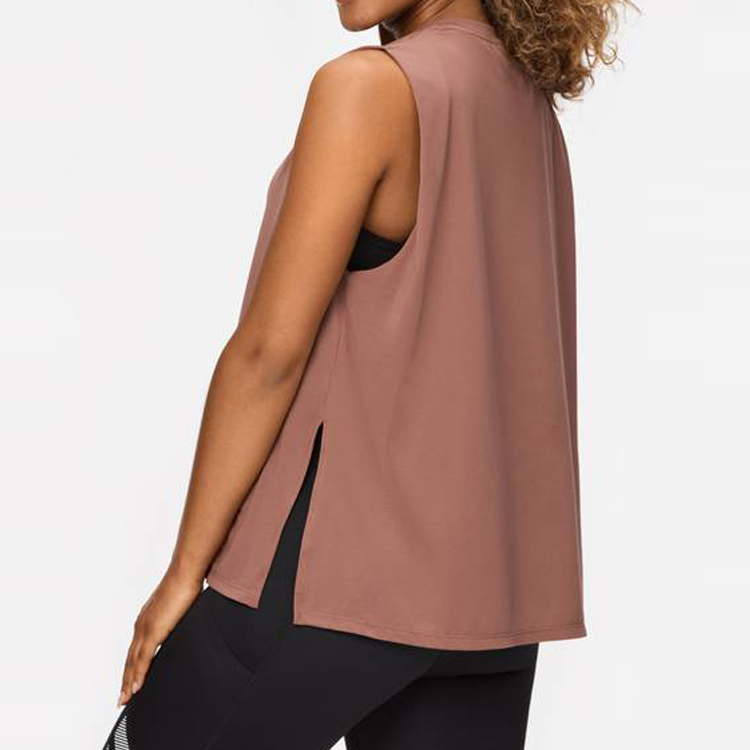 Wholesale Breathable Side Split Custom Plain Crop Sports Yoga Tank Top For Women detail pictures
