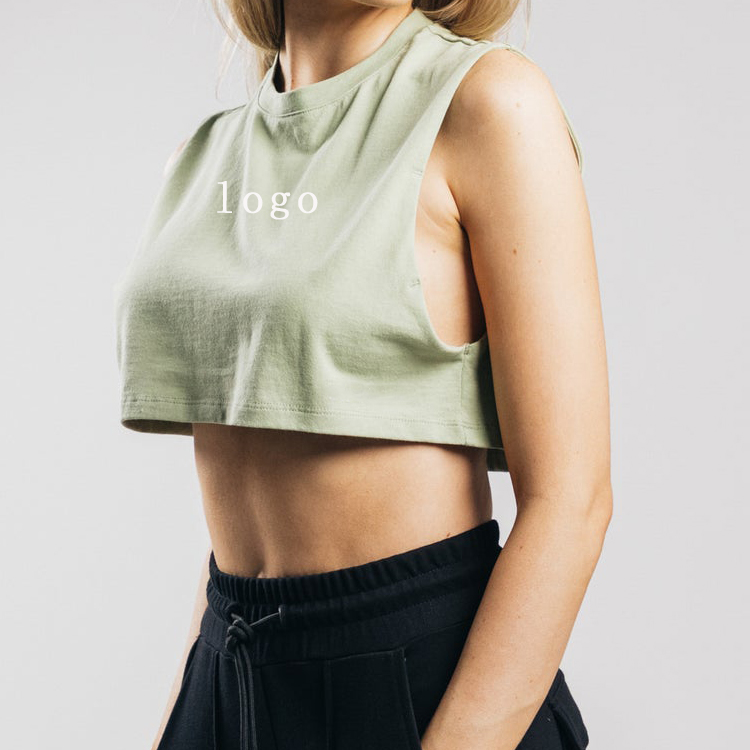 New Design Wholesale Soft Cotton Plain Crop Gym Tank Top Custom Printing For Women detail pictures