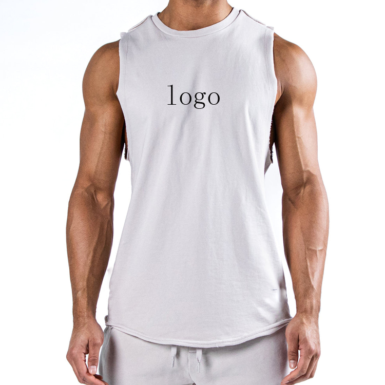 High Quality French Terry Cotton Cut Off Arm Hole Men Custom Blank Gym Workout Tanks Top detail pictures