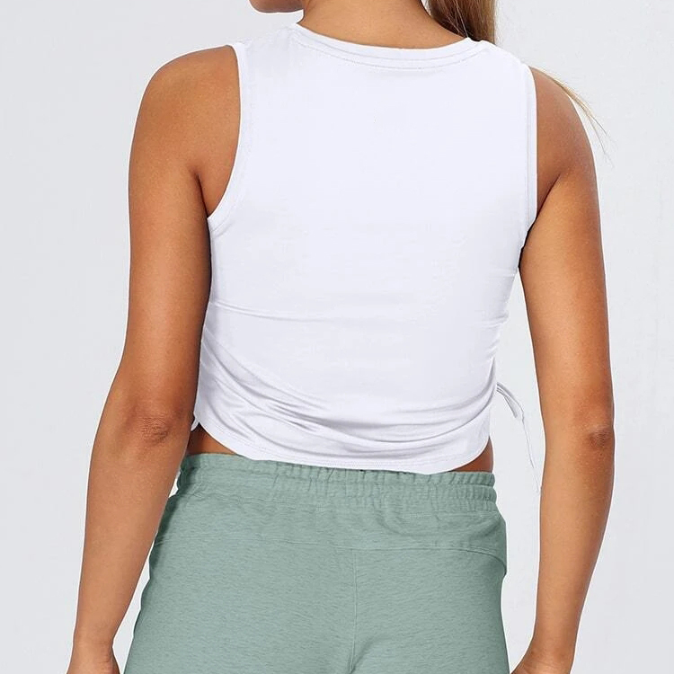 Wholesale Custom Side Drawstring Yoga Fitness Plain Gym Crop Tank Top For Women detail pictures