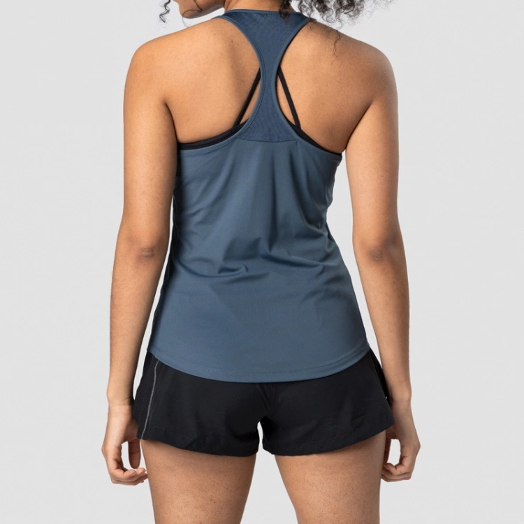 Wholesale Athletic Racer Back Stringer Custom Mesh Panel Women Plain Gym Tank Tops detail pictures