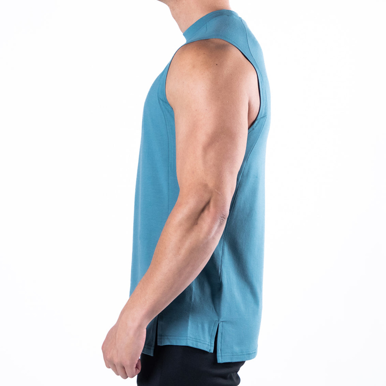 Wholesale Workout Blank Muscle Fit High Neck Cotton Gym Tank Tops Custom Logo For Men detail pictures
