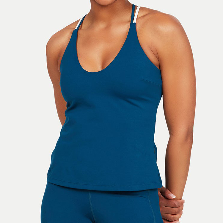 Wholesale Cross Back Custom Printing Gym Fitness Blank Tank Top For Women With Pocket detail pictures