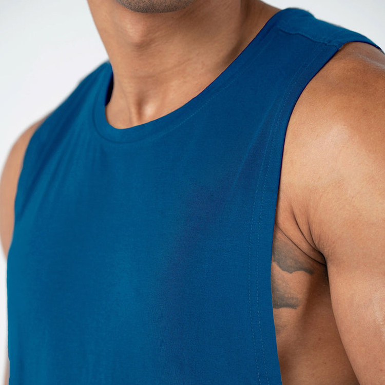 Wholesale Loose Fit Custom Logo Printing Drop Arm Gym Sports Tank Top For Men detail pictures