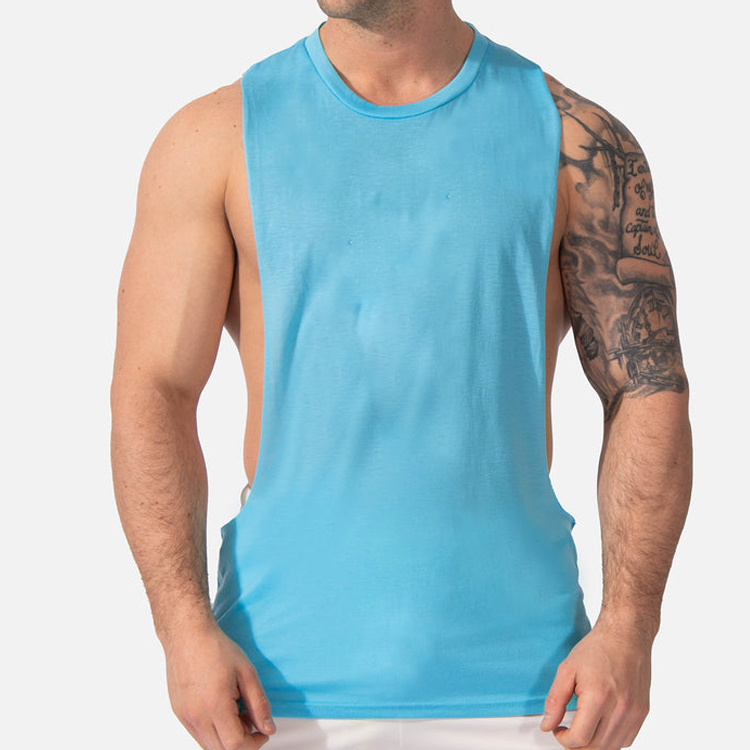 High Quality 95%Cotton 5%Spandex Deep Armhole Custom Plain Men Gym Tank Top detail pictures