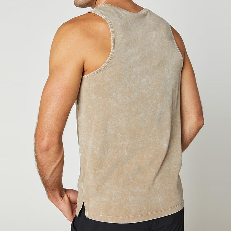 New Fashion Wholesale Washed Cotton Plain Unisex Fitness Workout Tank Top For Men detail pictures
