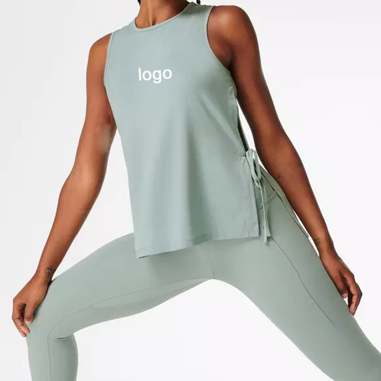 Light Weight Polyester Spandex Fitness Tops Side Tie Loose Gym Tank Tops For Women