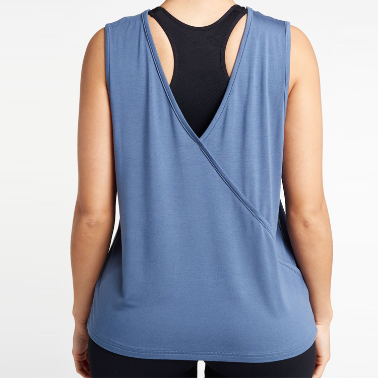 Ladies New Trendy Custom Logo Sweat Wicking Athletic Crossover Tank Top For Women detail pictures