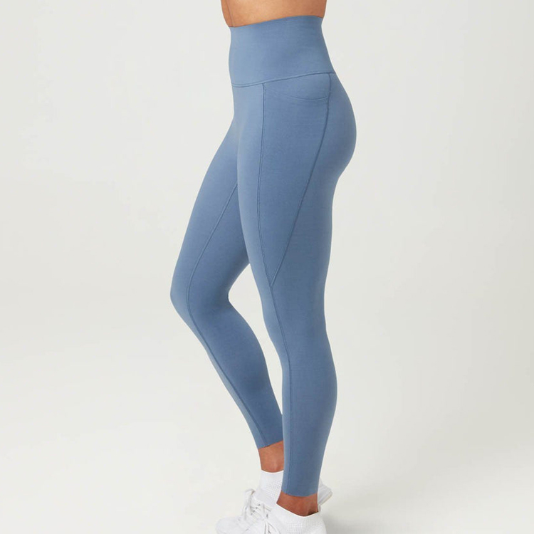Four Way Stretch High Waist Yoga Tights No Front Seam Gym Leggings With Phone Pocket detail pictures