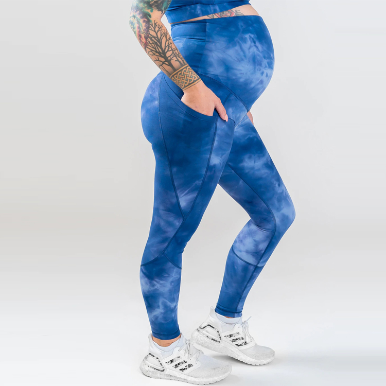 Eco Friendly Stretch Sports Gym High Waist Tie Dye Maternity Yoga Leggings For Women detail pictures