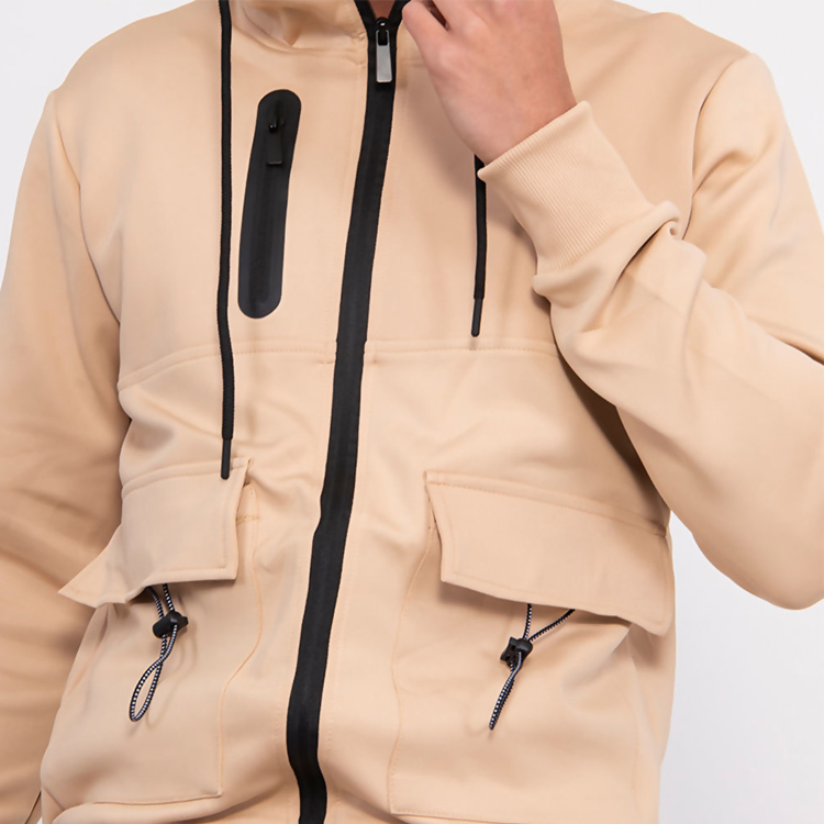 Best Selling Custom Utility Pocket Blank 2 Pieces Sweatsuit Full Zip Tracksuit For Men detail pictures