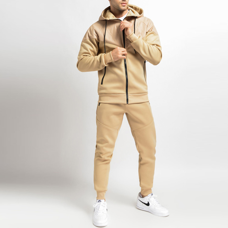 Wholesale Custom Cotton Sweatsuits Mens Gym 2 Pieces Plain Jogger Tracksuit Set detail pictures