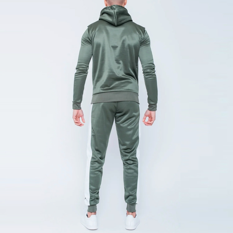 High Quality Polyester Slim Fit Sweatsuit Custom Contrast Tape Tracksuit For Men detail pictures
