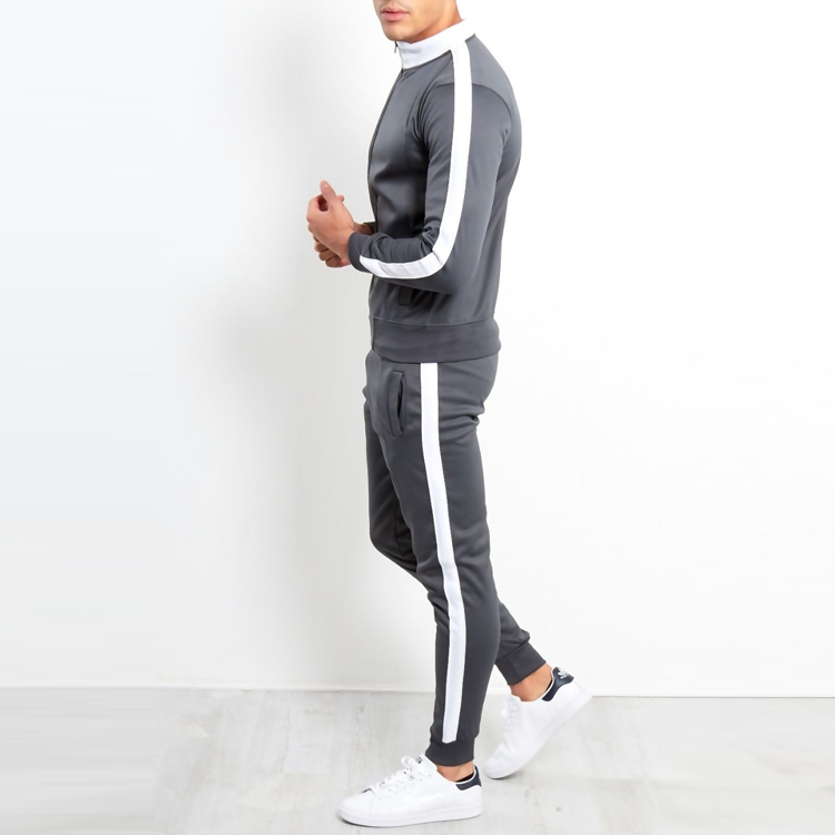 Wholesale High Quality Gym Contrast Custom Zip Up Men Sports Polyester Tracksuit Set detail pictures