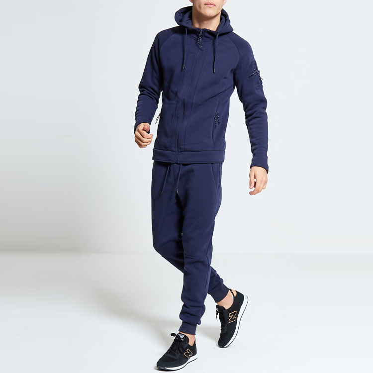Wholesale High Quality Slim Fit Zip Up Cotton Customize Plain Tracksuit Set For Men detail pictures