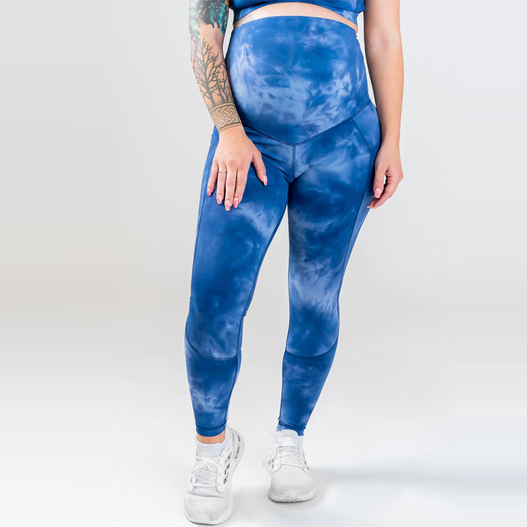 Eco Friendly Stretch Sports Gym High Waist Tie Dye Maternity Yoga Leggings For Women detail pictures