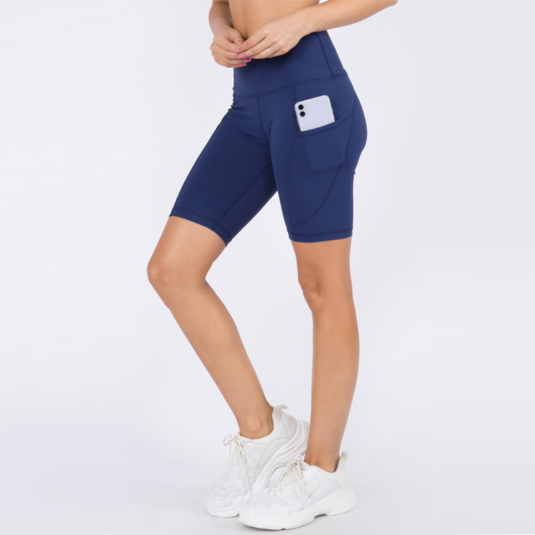 Wholesale Custom Stretchable High Waist Classic Yoga Biker Shorts With Pockets For Women