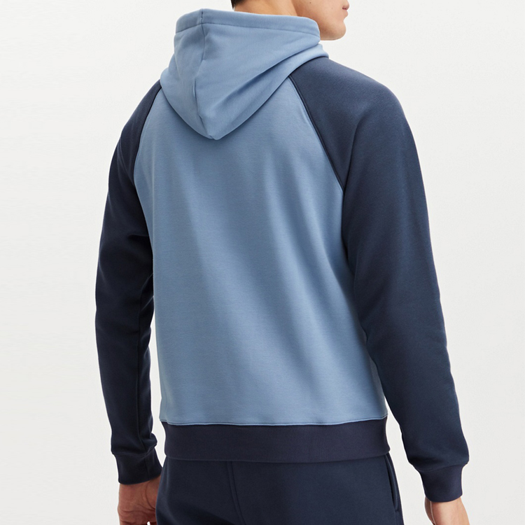 French Terry Cotton Raglan Sleeve Pullover Men Color Block Hoodies With Zipper Pocket detail pictures