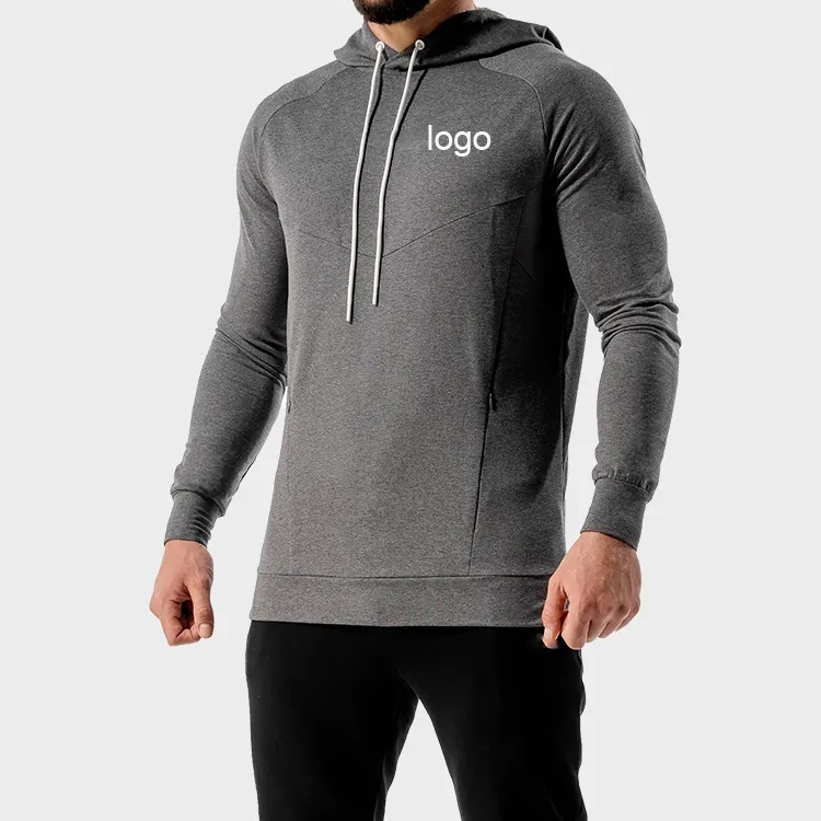 OEM French Terry Cotton Zipper Bottom And Pocket Men Slim Fit Workout Pullover Hoodies detail pictures