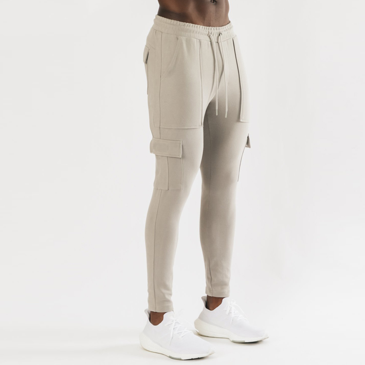 Wholesale Drawstring Waist Cotton Polyester Cargo Pockets Men Jogger Sweat Pants detail pictures