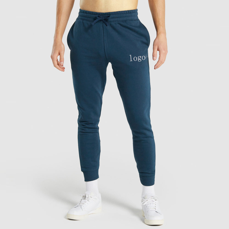 Hot Sell  French Terry Cotton Drawstring Waist Slim Fit Men Joggers Side Pocket Sweat Pants