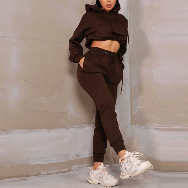 High Quality Custom Cotton Polyester Crop Top Jogger Tracksuit Set Fro Women