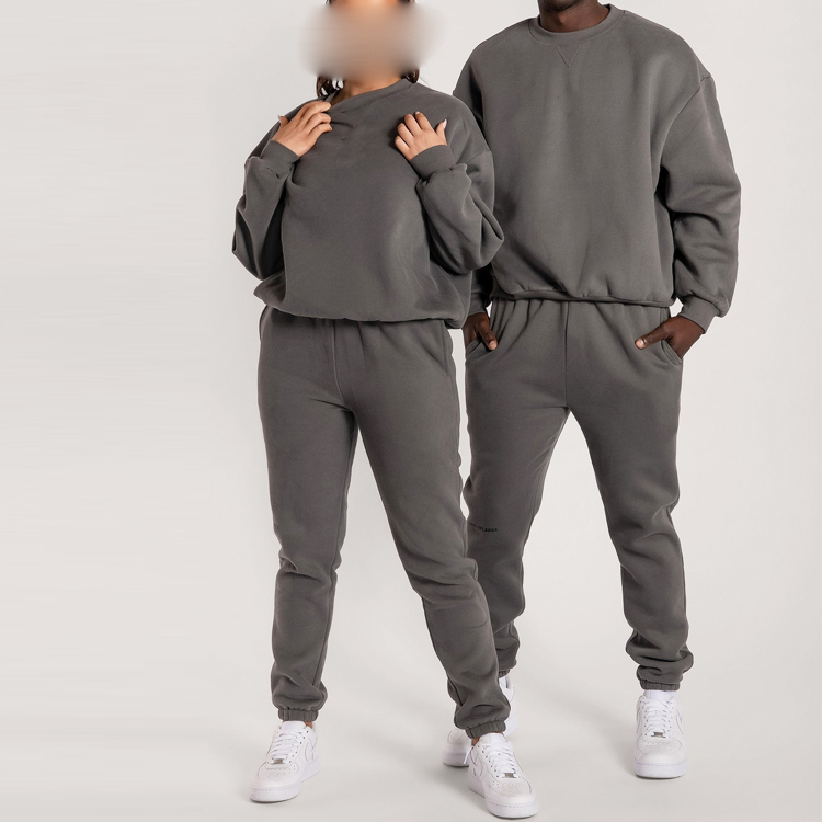 High Quality Fleece Cotton Crew Neck Unisex Jogger Sweatsuit Custom Tracksuit set detail pictures