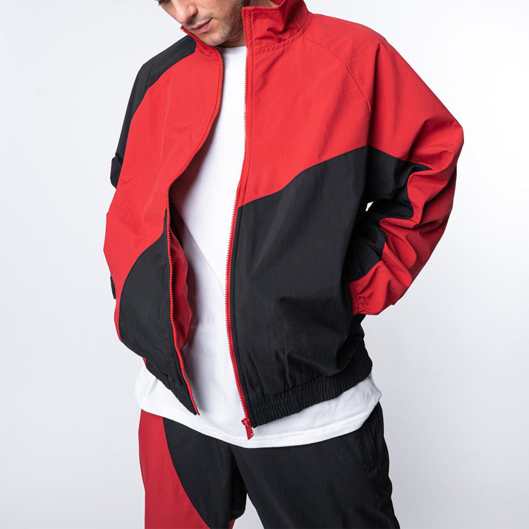 Custom Quick Dry Polyester Color Block Jogger Windbreaker Tracksuit Set For Men detail pictures