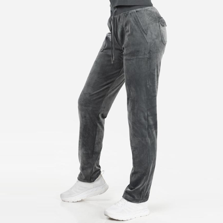 Wholesale Soft Polyester Drawstring Waist Embroidery Logo Women Velour Jogger Sweatpants detail pictures