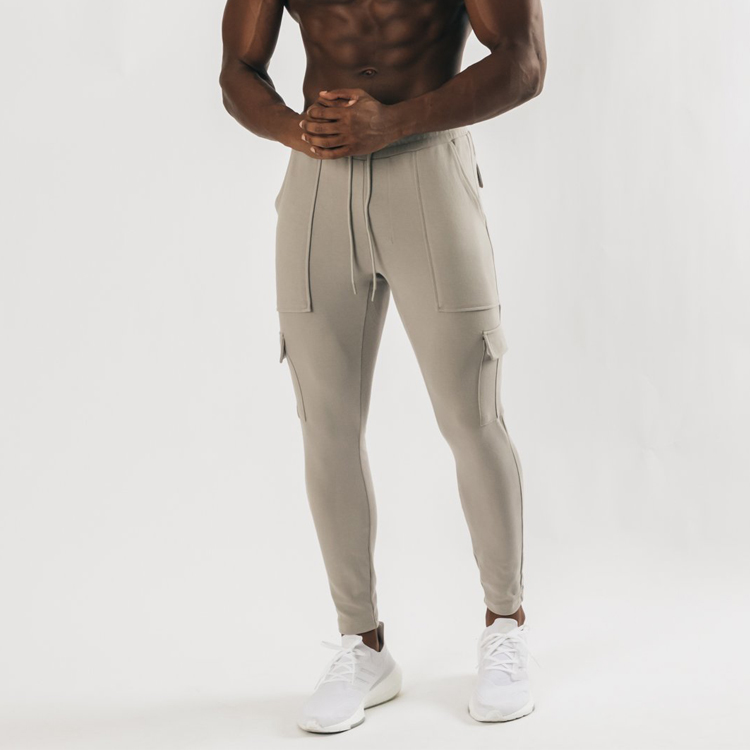 Wholesale Drawstring Waist Cotton Polyester Cargo Pockets Men Jogger Sweat Pants detail pictures
