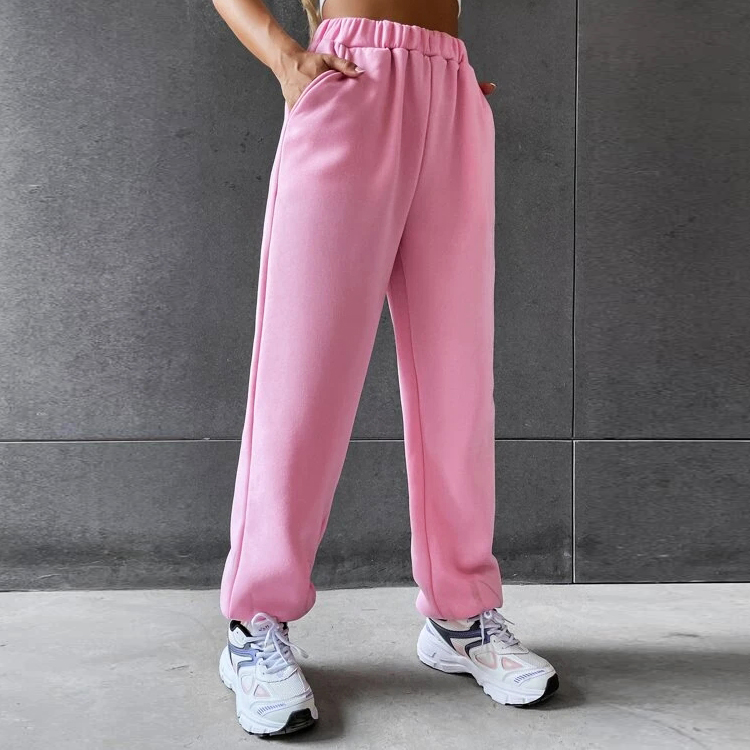 High Quality Custom Logo Elastic Waist Slant Pocket Cotton Joggers Boyfriend Women Sweatpants