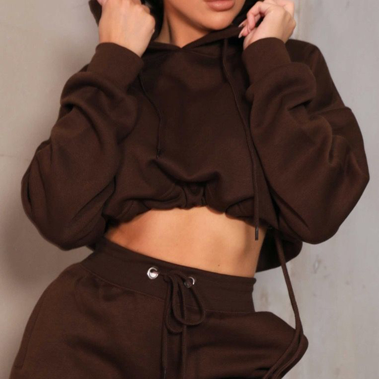 High Quality Custom Cotton Polyester Crop Top Jogger Tracksuit Set Fro Women detail pictures