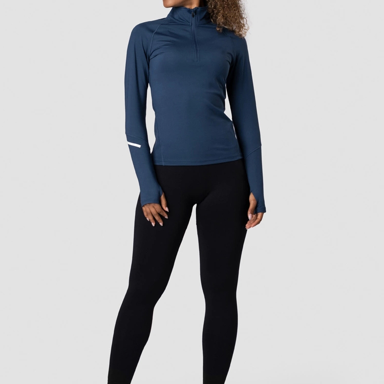 Wholesale Cool Dry Quarter Zip Polyester Long Sleeve Gym T Shirts For Women With Thumb Hole