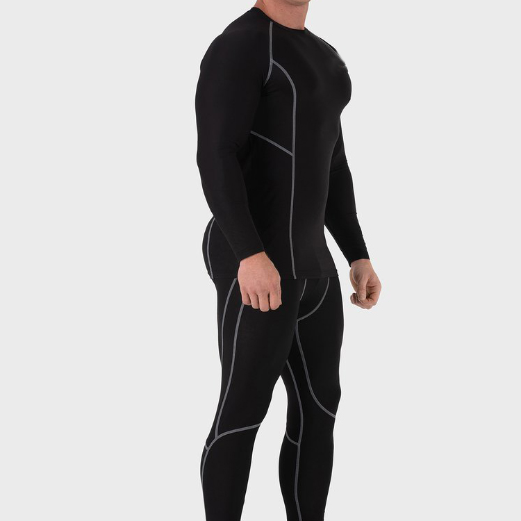 Anti-Pilling Contrast Stitching Men Plain Compression Gym Long Sleeve T Shirt Custom Printing detail pictures