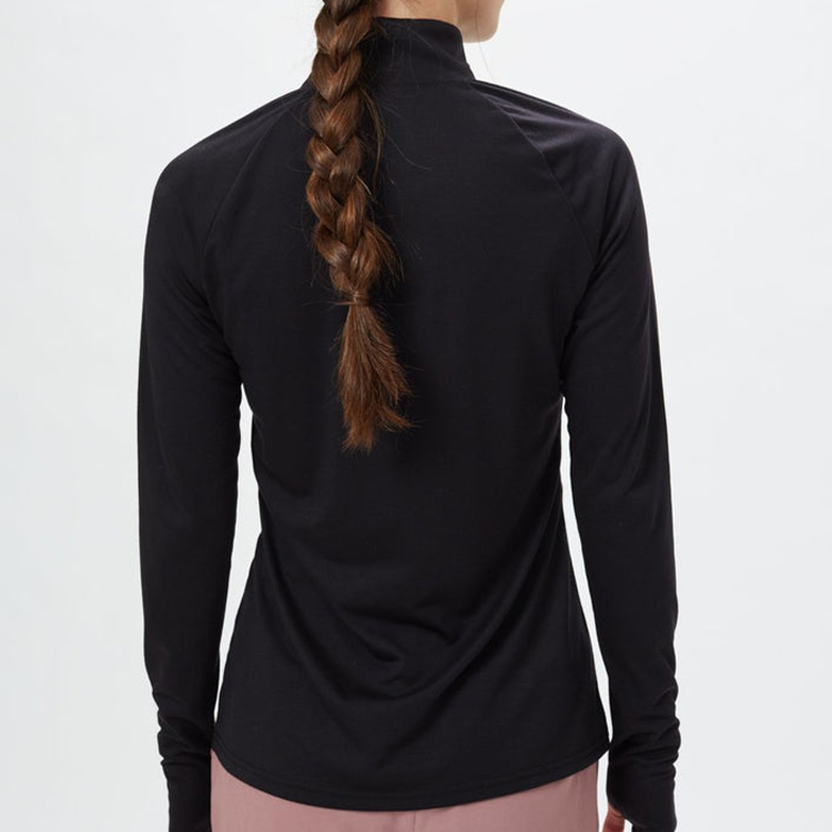 Custom Quick Dry Polyester Quarter Zipper Women Gym Long Sleeve T Shirts With Thumb Hole detail pictures