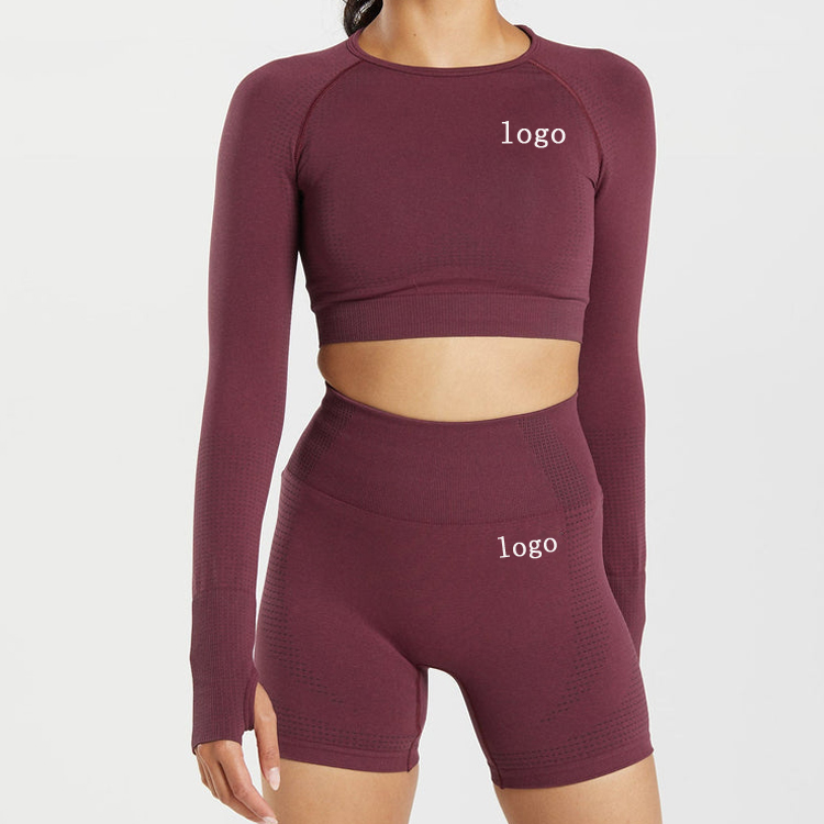 High Quality Fitted Sports Seamless Long Sleeve Workout Crop Top Women Gym T Shirts
