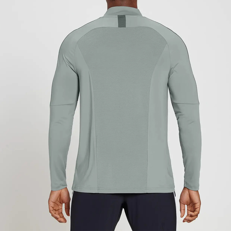 High Quality Mesh Panel Quarter Zipper Sports Long Sleeve Gym T shirts For Men detail pictures