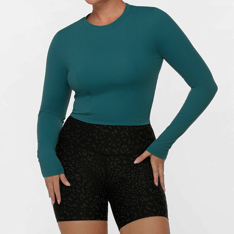 High Quality Cutout Active Crop Top Long Sleeve T Shirts Custom Printing For Women detail pictures