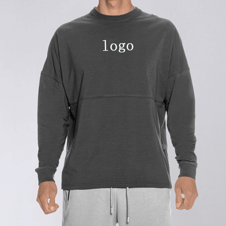 Sport Plain Oversize Long sleeve Workout Men Fitness Cotton T Shirts Custom Printing