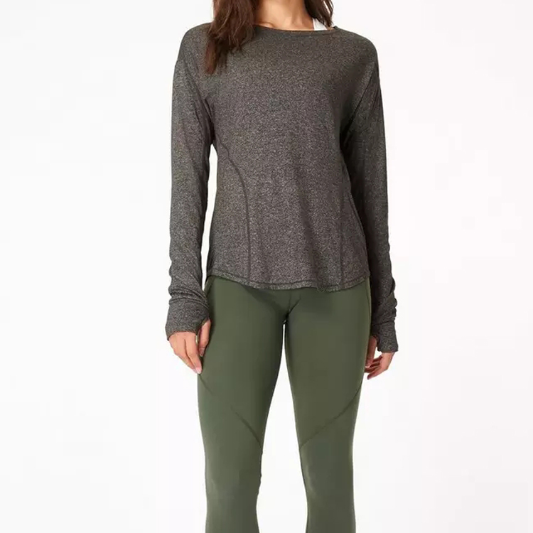 Top Quality Curve Hem Custom Women Fitness Long Sleeve Plain T Shirts With Thumb Hole detail pictures