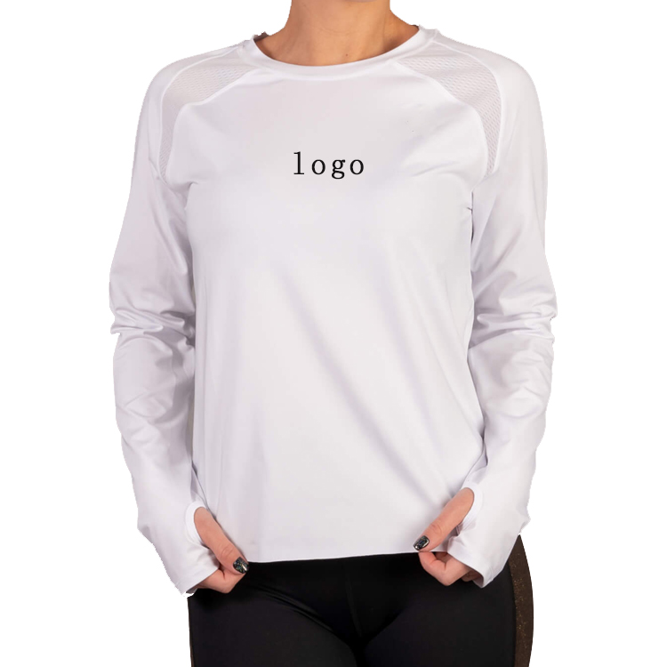 Fitness Workout Mesh Back Women Thumb Hole Long Sleeve Gym T Shirts Custom Printing detail pictures
