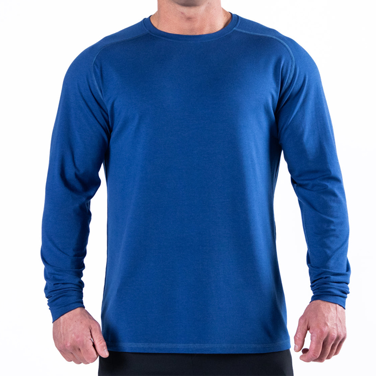 OEM Quick Dry Four Way Stretch Polyester Gym Plain Long Sleeve Men T Shirts Custom Printed