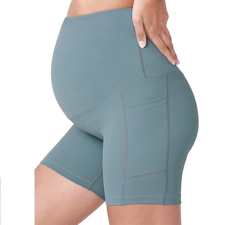 Hot Sell Stretchable Nylon Custom High Waist Women Fitness Maternity Yoga Shorts With Pocket detail pictures